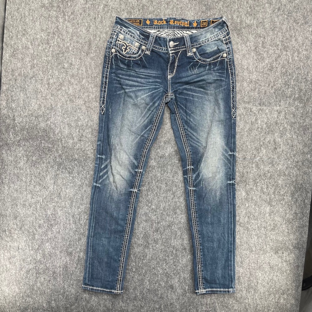 Rock Revival Jeans Womens 28 Allegra Ankle Skinny Medium Wash Embroidered